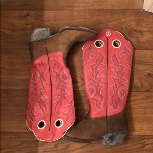 Tony Lama Tall Leather Cowboy Boots Pink/Brown 9B